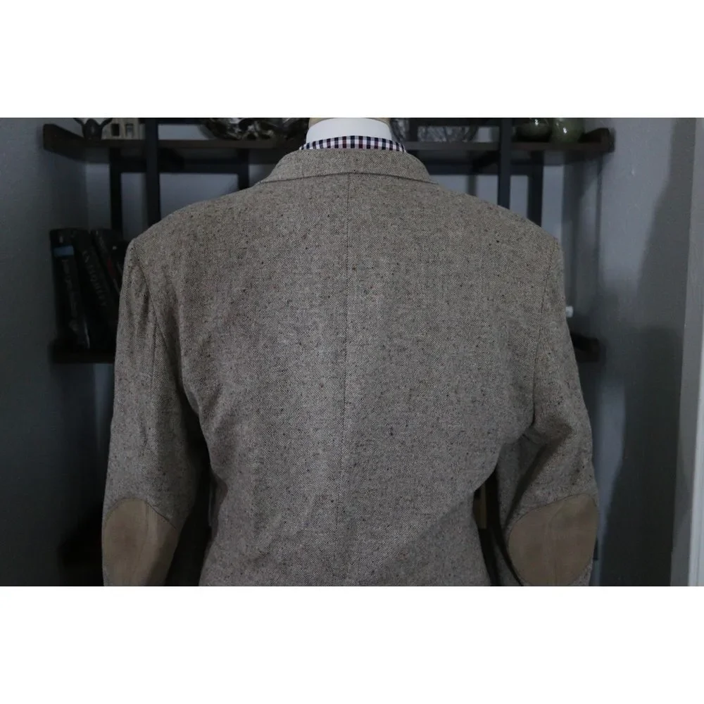 VTG Farah Men's‎ Blazer Jacket Two Button Beige Wool Elbow Patch Size 46 Long
